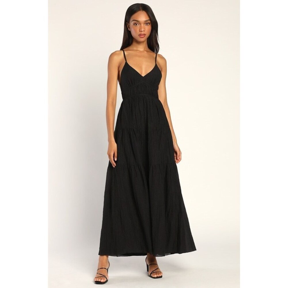 Lulus Effortless Vibes Black Backless Tiered Maxi Dress - Size M